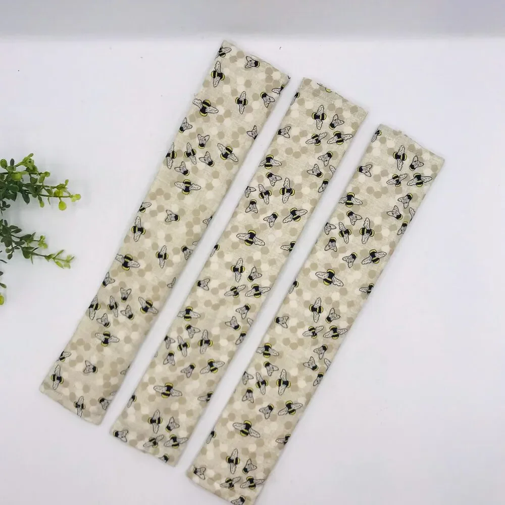 Set of 3 Refrigerator Handle Covers, Reversible, Bees on Beige Cream 14x5
